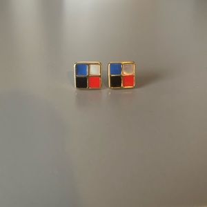 Blue/Red/White/Black Square Stud Earrings
